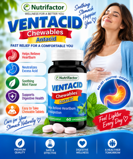 Nutrifactor Ventacid Chewables – Antacid | 60 Tablets