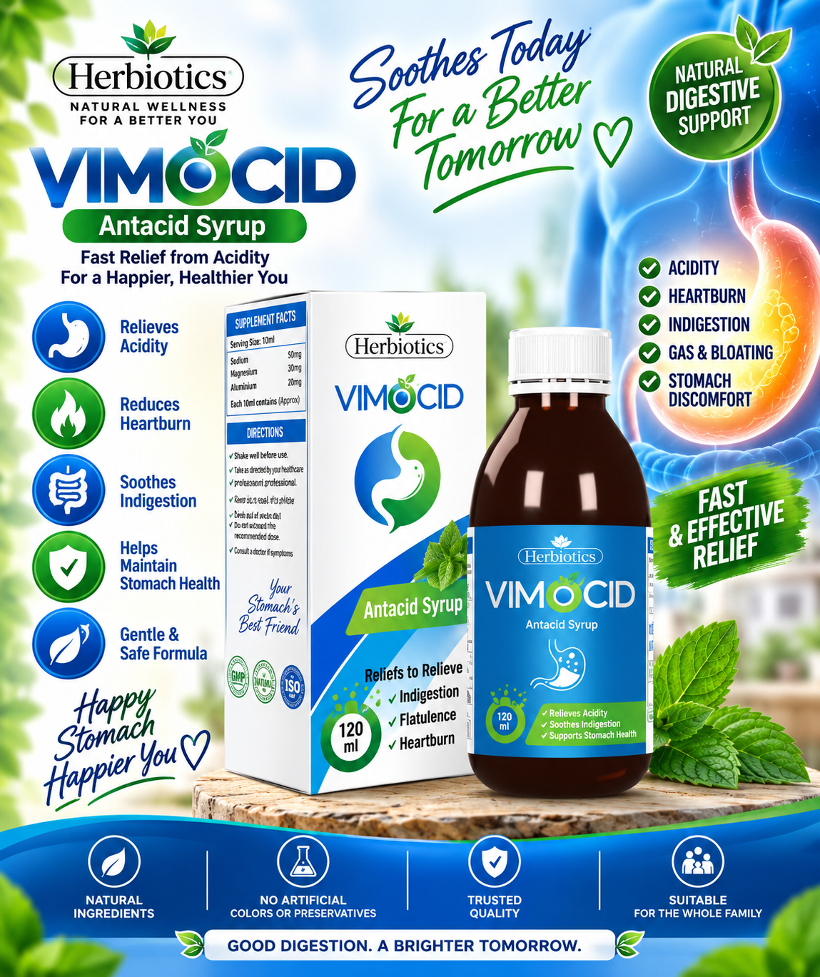 Herbiotics Vimocid Antacid Syrup 120ml | Acidity & Heartburn Relief Herbiotics Vimocid Antacid Syrup 120ml | Acidity & Heartburn Relief