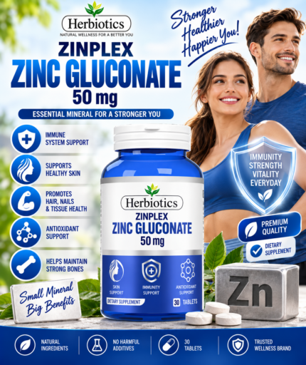 Herbiotics Zinplex Zinc Gluconate 50mg | Immune & Skin Support – 30 Tablets