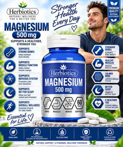 Herbiotics Magnesium 500mg | 60 Tablets for Muscle, Bone & Nerve Support