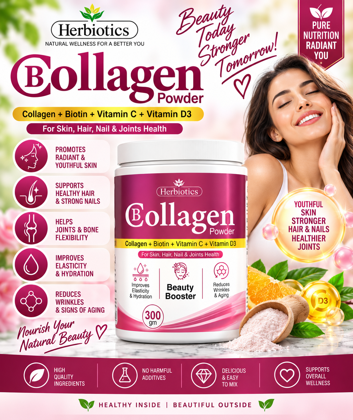 Herbiotics Collagen Powder 300g | Biotin, Vitamin C & D3 Beauty Support Herbiotics Collagen Powder 300g | Biotin, Vitamin C & D3 Beauty Support