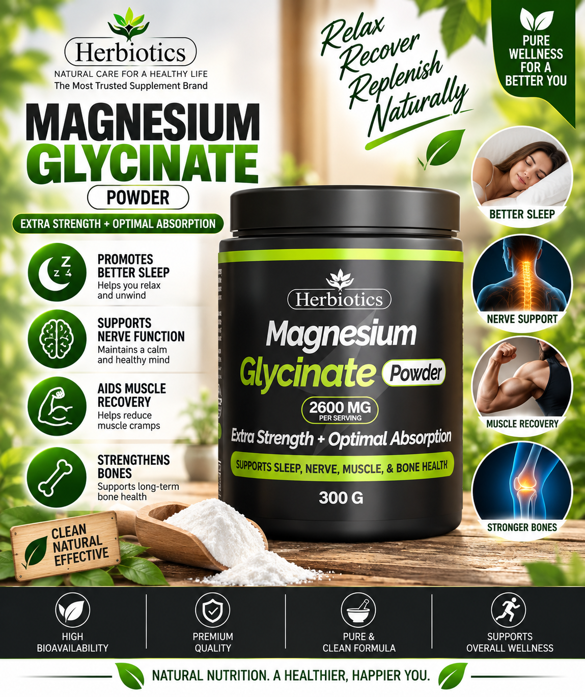 Herbiotics Magnesium Glycinate Powder 300g | Sleep, Muscle & Nerve Support Herbiotics Magnesium Glycinate Powder 300g | Sleep, Muscle & Nerve Support