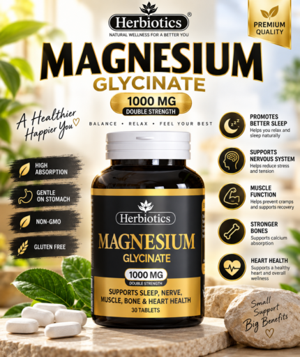 Herbiotics Magnesium Glycinate 1000mg | Double Strength Magnesium – 30 Tablets