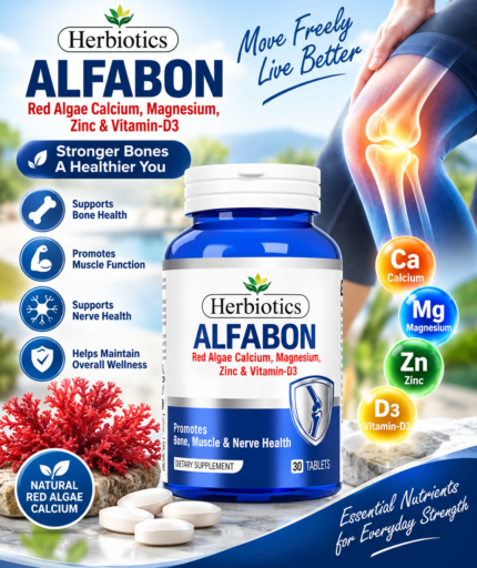 Herbiotics Alfabon | Red Algae Calcium, Magnesium, Zinc & Vitamin D3 – 30 Tablets