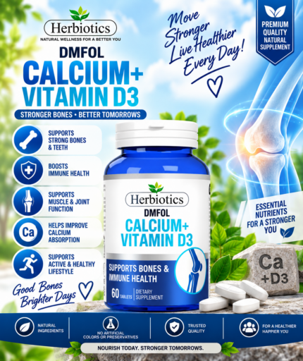 Herbiotics DMFOL Calcium + Vitamin D3 | Bone & Immune Support – 60 Tablets
