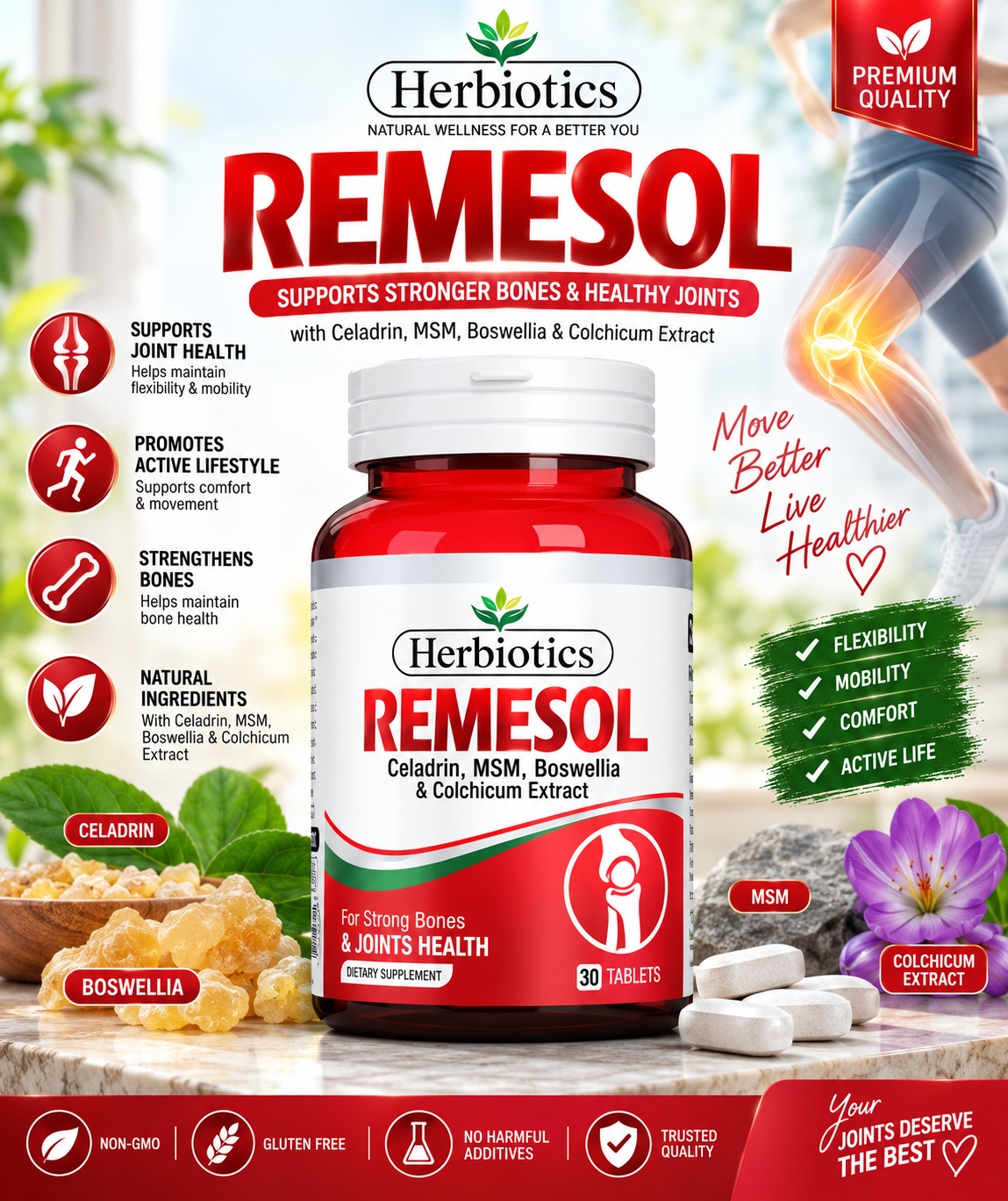 Herbiotics Remesol Tablets | Joint, Bone, Flexibility & Mobility Support – 30 Tablets Herbiotics Remesol Tablets | Joint, Bone, Flexibility & Mobility Support – 30 Tablets