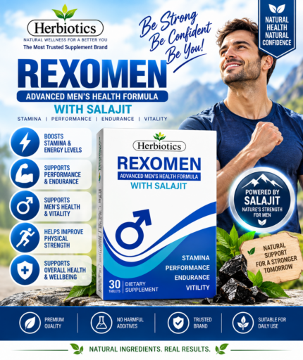 Herbiotics Rexomen with Salajit | Men’s Stamina, Energy & Vitality Support – 30 Tablets