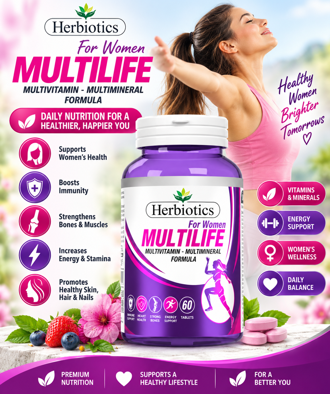 Herbiotics Multilife for Women | Multivitamin & Multimineral Formula – 60 Tablets Herbiotics Multilife for Women | Multivitamin & Multimineral Formula – 60 Tablets