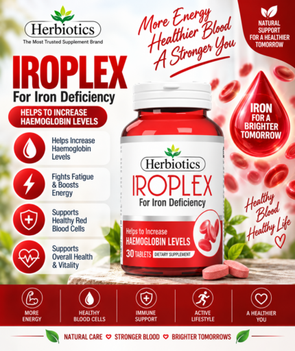 Herbiotics Iroplex Iron Supplement | Hemoglobin & Red Blood Cell Support – 30 Tablets