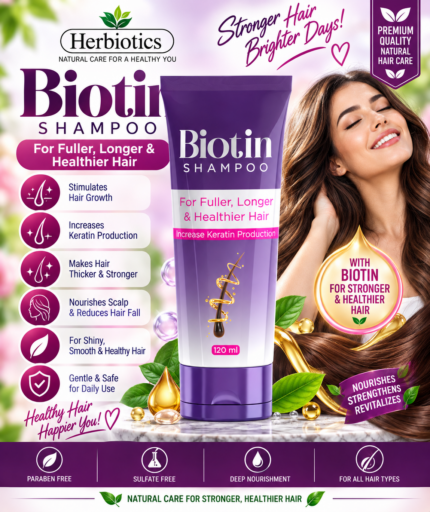 Herbiotics Biotin Shampoo 120ml | Strengthening & Nourishing Hair Care for Fuller-Looking Hair