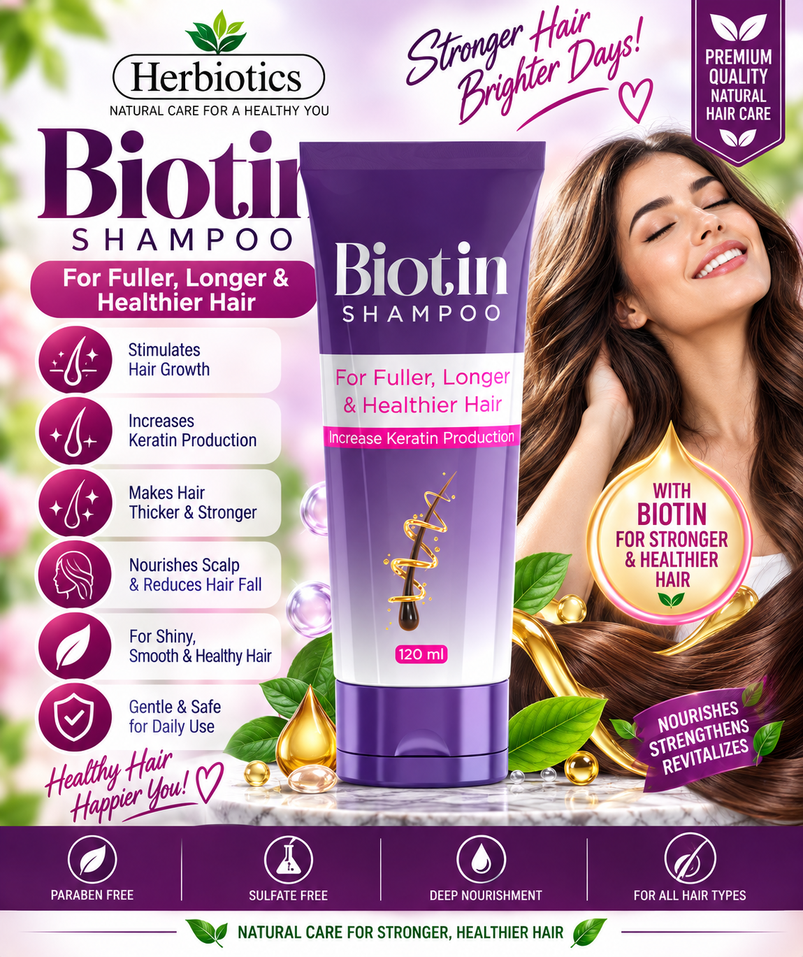 Herbiotics Biotin Shampoo 120ml | Strengthening & Nourishing Hair Care for Fuller-Looking Hair Herbiotics Biotin Shampoo 120ml | Strengthening & Nourishing Hair Care for Fuller-Looking Hair