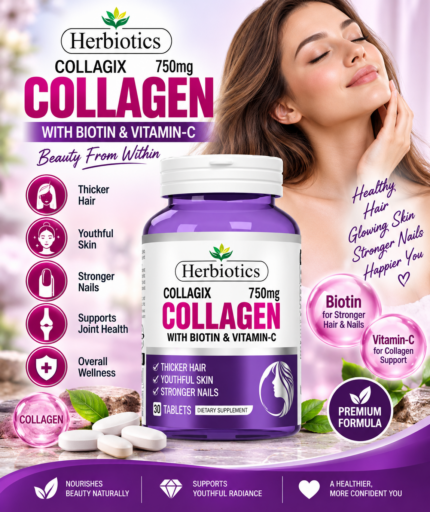 Herbiotics Collagix Collagen 750mg with Biotin & Vitamin C – 30 Tablets