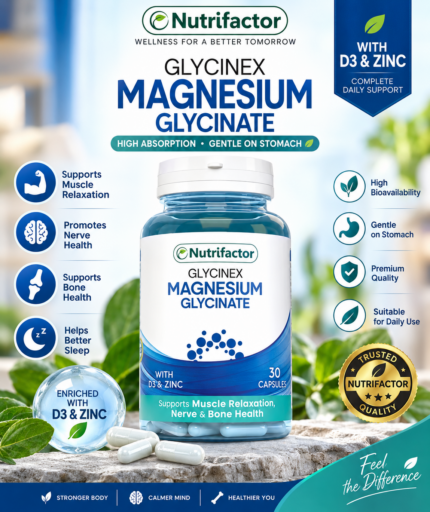 Nutrifactor Glycinex Magnesium Glycinate with Vitamin D3 & Zinc – 30 Capsules