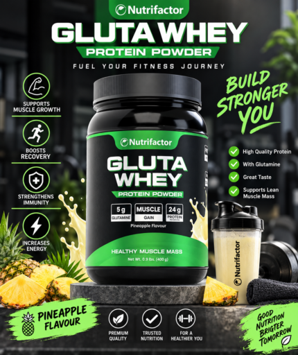 Nutrifactor Gluta Whey Protein Powder – 24g Protein + 5g Glutamine, Pineapple Flavour
