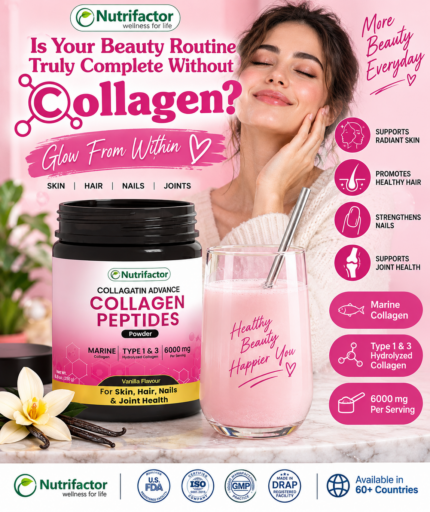Nutrifactor Collagatin Advance Marine Collagen Peptides – Type 1 & 3, 6000mg Vanilla Powder