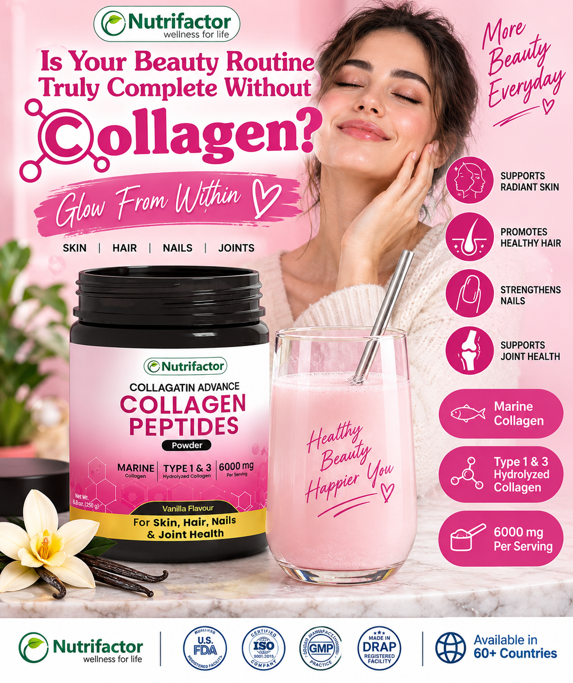 Nutrifactor Collagatin Advance Marine Collagen Peptides – Type 1 & 3, 6000mg Vanilla Powder Nutrifactor Collagatin Advance Marine Collagen Peptides – Type 1 & 3, 6000mg Vanilla Powder