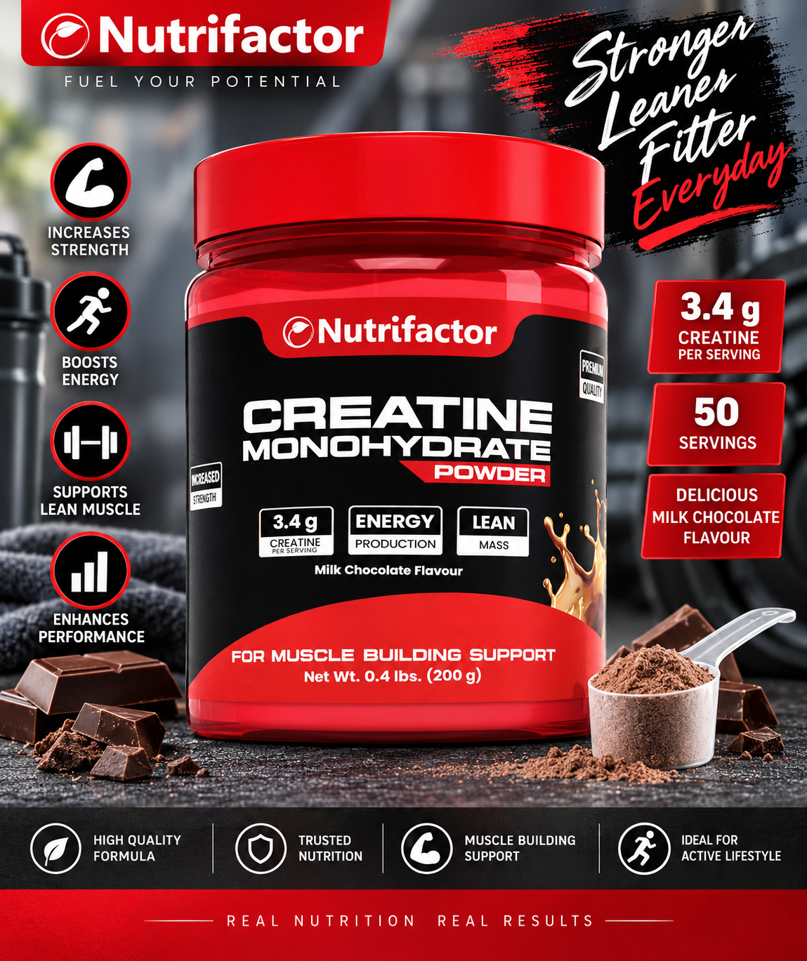 ChatGPT Image Sep 7, 2026, 01_08_33 AM Nutrifactor Creatine Monohydrate Powder – Milk Chocolate, 3.4g Creatine, 50 Servings - Image 1