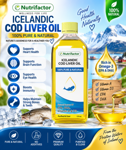 Nutrifactor Icelandic Cod Liver Oil 150ml – Omega-3 EPA DHA, Vitamins A & D3