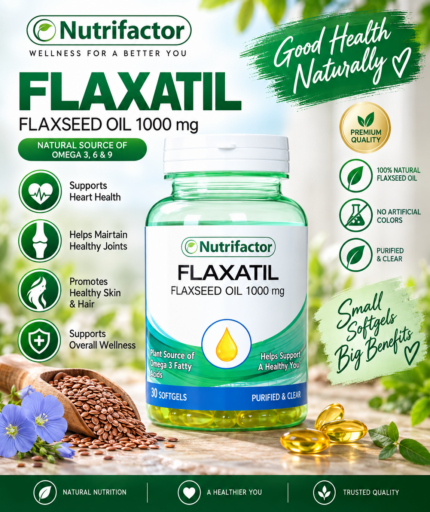 Nutrifactor Flaxatil Flaxseed Oil 1000mg – Omega 3, 6 & 9, 30 Softgels