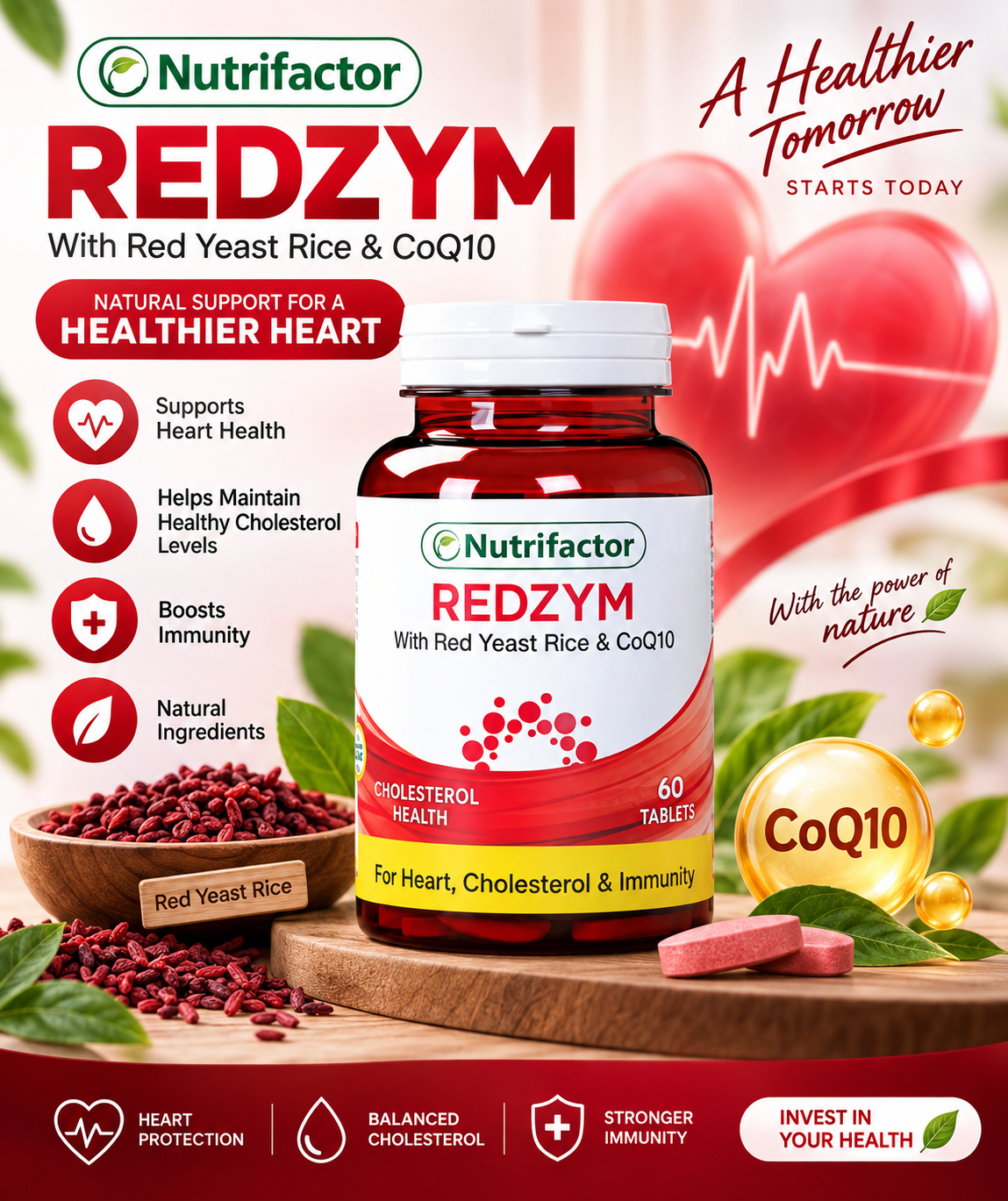 Nutrifactor Redzym Red Yeast Rice & CoQ10 – Heart & Cholesterol Support, 60 Tablets Nutrifactor Redzym Red Yeast Rice & CoQ10 – Heart & Cholesterol Support, 60 Tablets