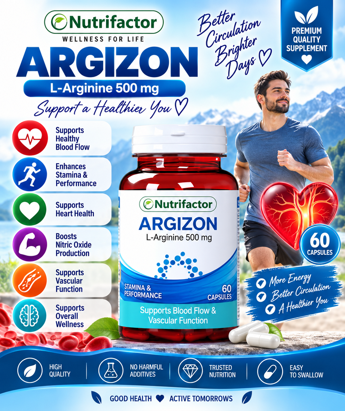 Nutrifactor Argizon L-Arginine 500mg – Blood Flow & Performance Support, 60 Capsules Nutrifactor Argizon L-Arginine 500mg – Blood Flow & Performance Support, 60 Capsules