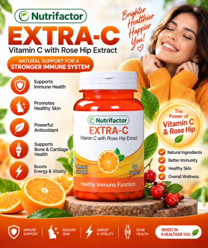 Nutrifactor Extra-C – Vitamin C with Rose Hip Extract, Immune & Antioxidant Support, 30 Tablets