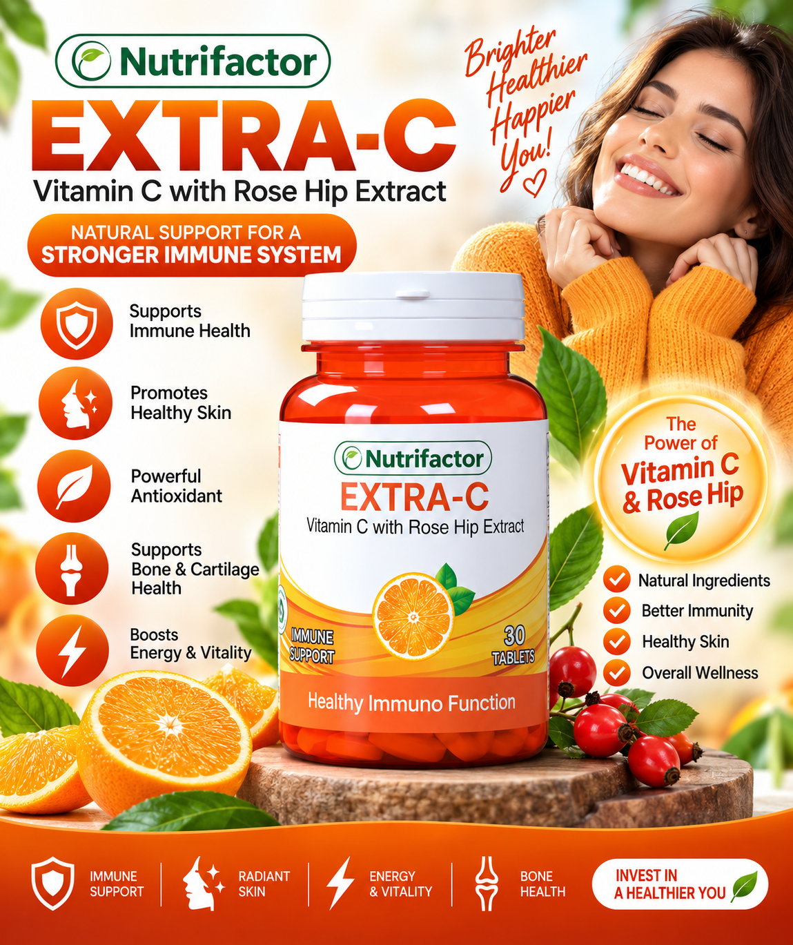 Nutrifactor Extra-C – Vitamin C with Rose Hip Extract, Immune & Antioxidant Support, 30 Tablets Nutrifactor Extra-C – Vitamin C with Rose Hip Extract, Immune & Antioxidant Support, 30 Tablets