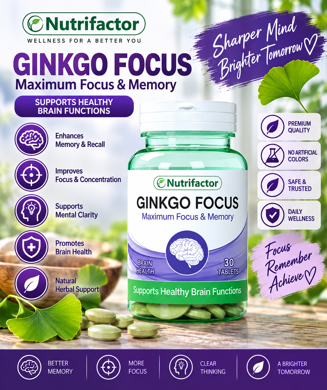 Nutrifactor Ginkgo Focus – Memory, Focus & Brain Health Support, 30 Tablets Nutrifactor Ginkgo Focus – Memory, Focus & Brain Health Support, 30 Tablets