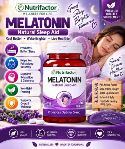 Nutrifactor Melatonin 3mg – Natural Sleep Aid & Relaxation Support, 30 Tablets