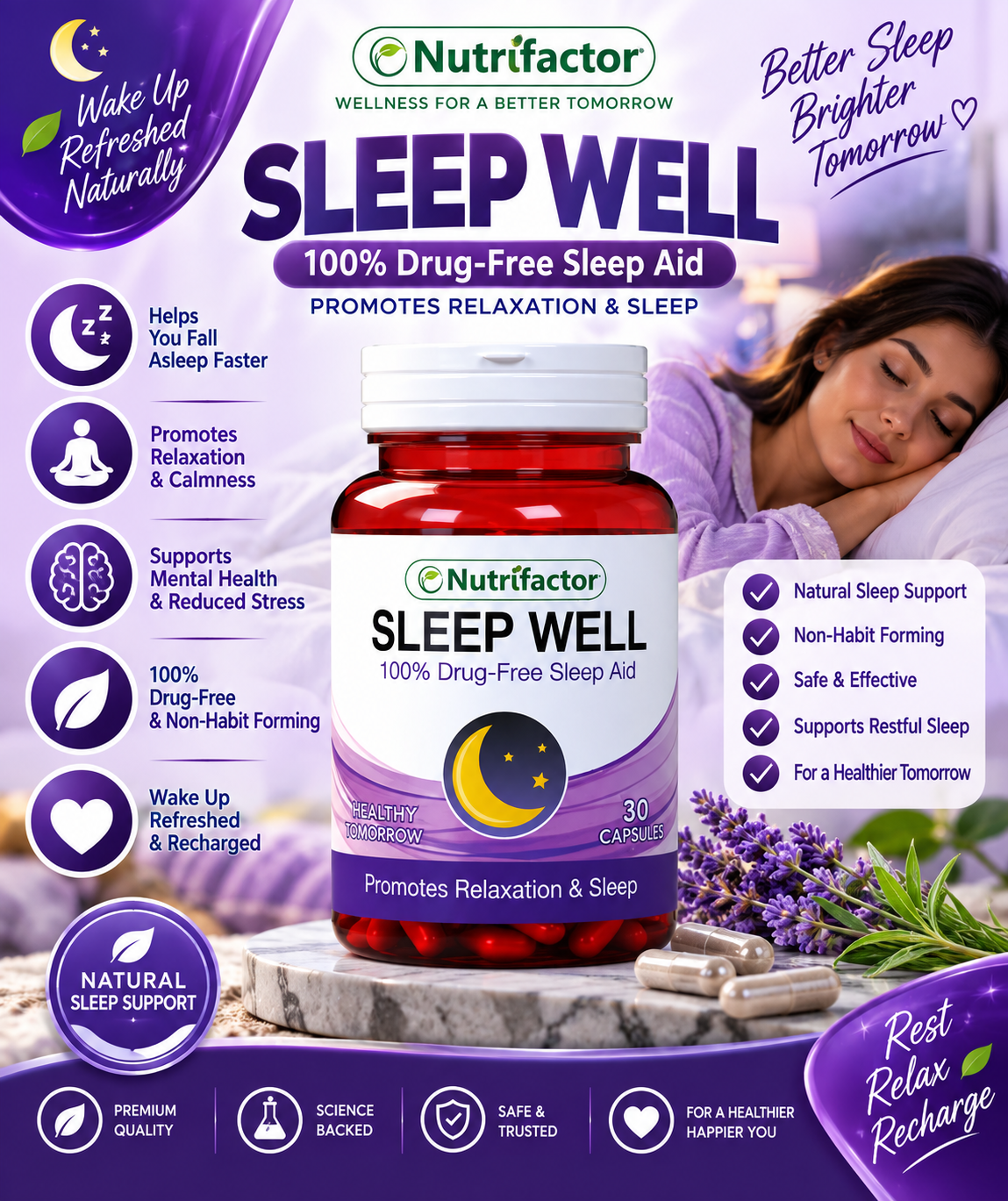 Nutrifactor Sleep Well – Natural Drug-Free Sleep & Relaxation Support, 30 Capsules Nutrifactor Sleep Well – Natural Drug-Free Sleep & Relaxation Support, 30 Capsules