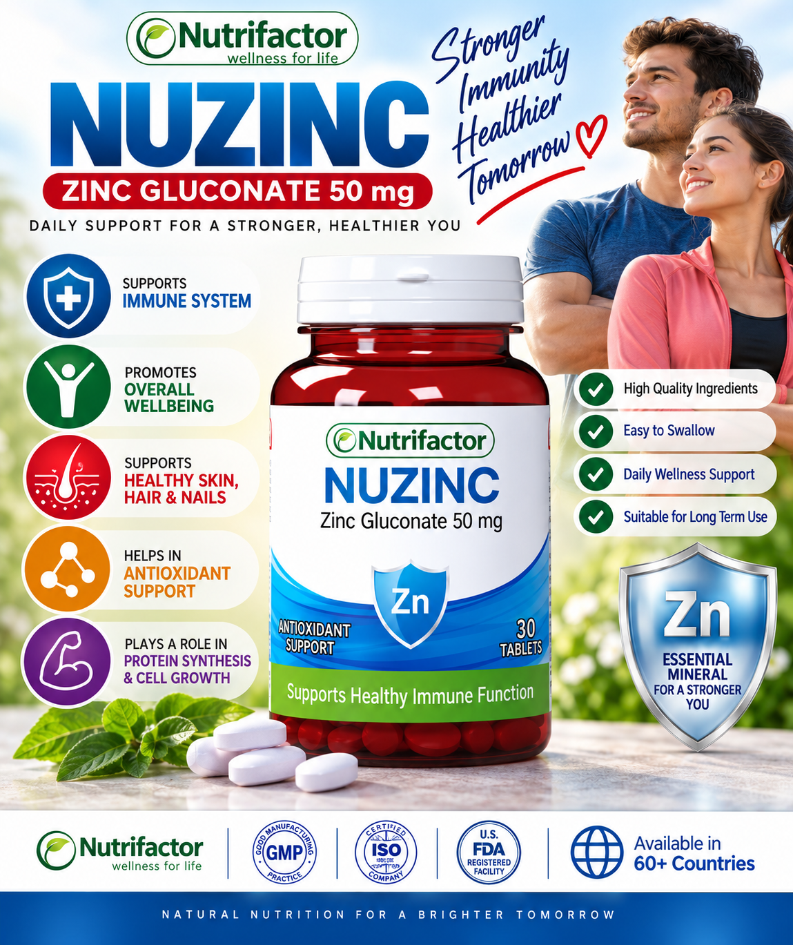 Nutrifactor Nuzinc Zinc Gluconate 50mg – Immune & Wellness Support, 30 Tablets Nutrifactor Nuzinc Zinc Gluconate 50mg – Immune & Wellness Support, 30 Tablets
