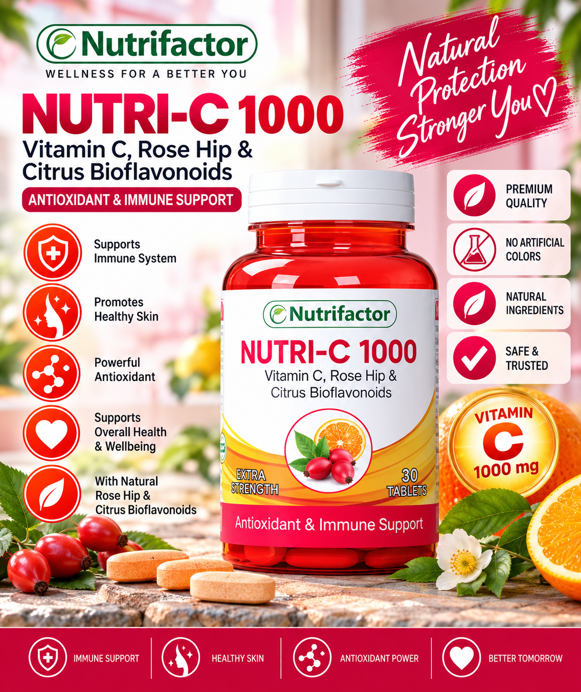 Nutrifactor Nutri-C 1000 – Vitamin C with Rose Hip & Citrus Bioflavonoids, 30 Tablets Nutrifactor Nutri-C 1000 – Vitamin C with Rose Hip & Citrus Bioflavonoids, 30 Tablets