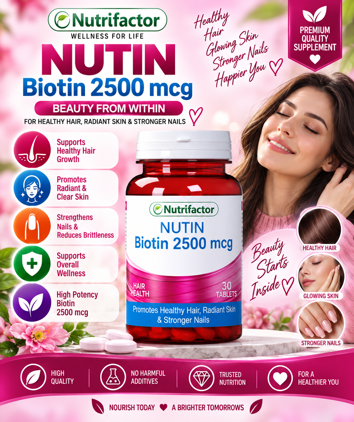 Nutrifactor Nutin Biotin 2500 mcg – Hair, Skin & Nail Support, 30 Tablets Nutrifactor Nutin Biotin 2500 mcg – Hair, Skin & Nail Support, 30 Tablets