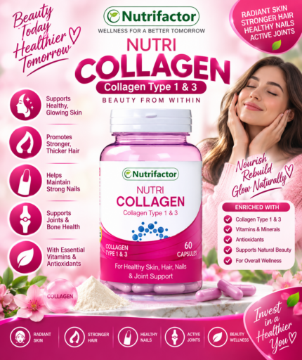 Nutrifactor Nutri Collagen Type 1 & 3 – Skin, Hair, Nails & Joint Support, 60 Capsules
