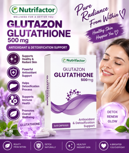 Nutrifactor Glutazon Glutathione 500mg – Antioxidant & Skin Support, 30 Capsules