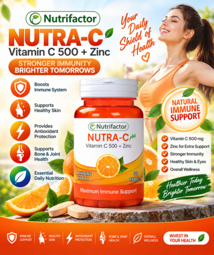 Nutrifactor Nutra-C Plus – Vitamin C 500mg with Zinc, 30 Tablets