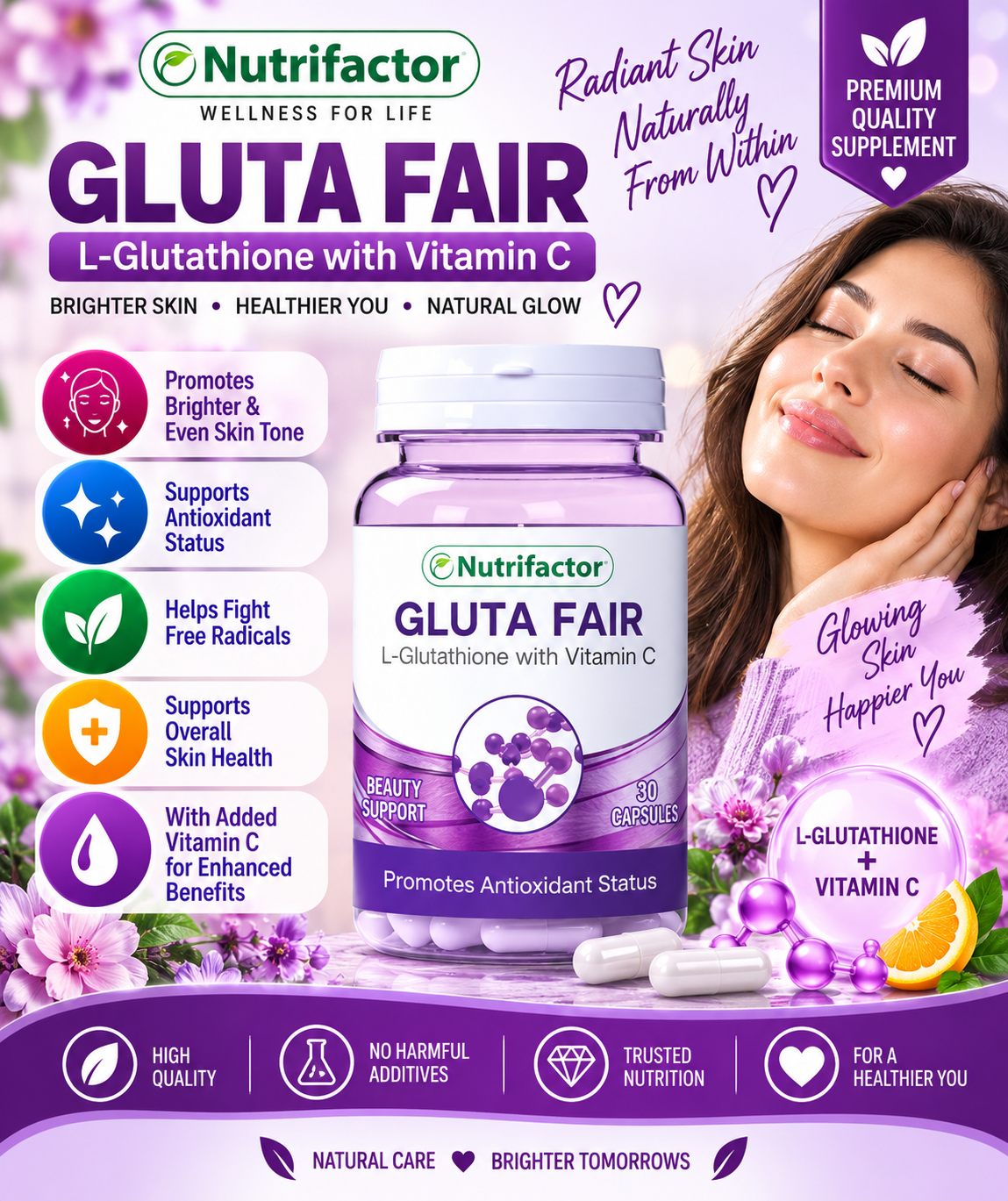 Nutrifactor Gluta Fair – L-Glutathione & Vitamin C Beauty Support, 30 Capsules Nutrifactor Gluta Fair – L-Glutathione & Vitamin C Beauty Support, 30 Capsules