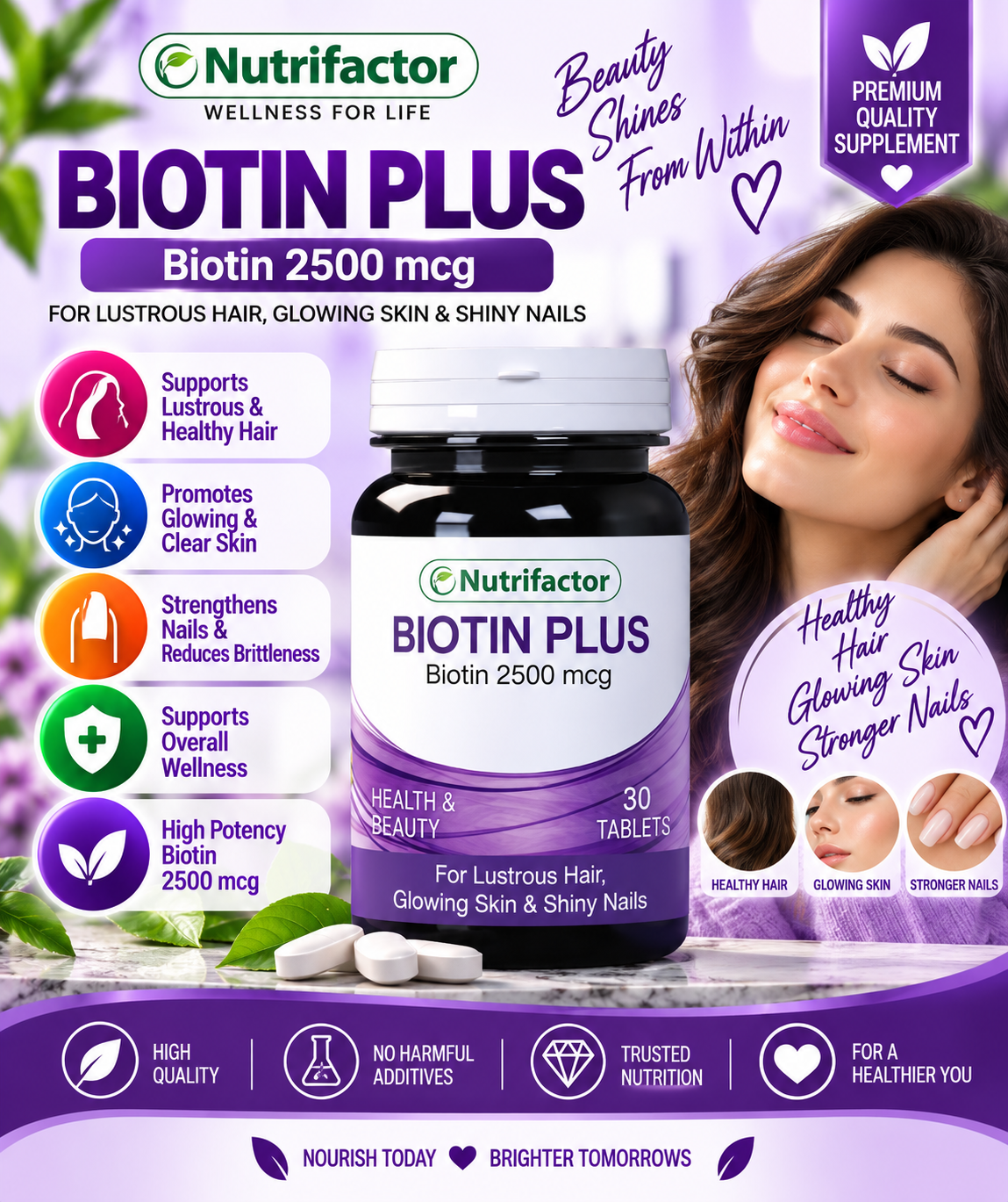 Nutrifactor Biotin Plus 2500 mcg – Hair, Skin & Nails Support, 30 Tablets Nutrifactor Biotin Plus 2500 mcg – Hair, Skin & Nails Support, 30 Tablets