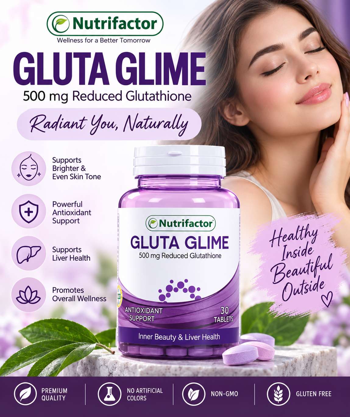 Nutrifactor Gluta Glime 500mg – Reduced Glutathione Antioxidant Support, 30 Tablets Nutrifactor Gluta Glime 500mg – Reduced Glutathione Antioxidant Support, 30 Tablets