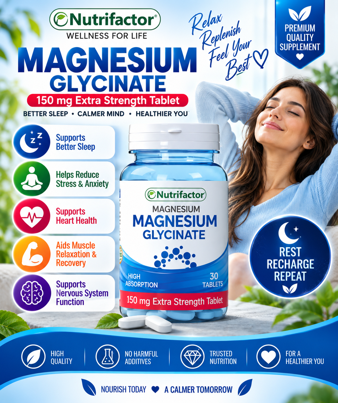 Nutrifactor Magnesium Glycinate 150mg – 30 Tablets | Sleep & Muscle Support Nutrifactor Magnesium Glycinate 150mg – 30 Tablets | Sleep & Muscle Support